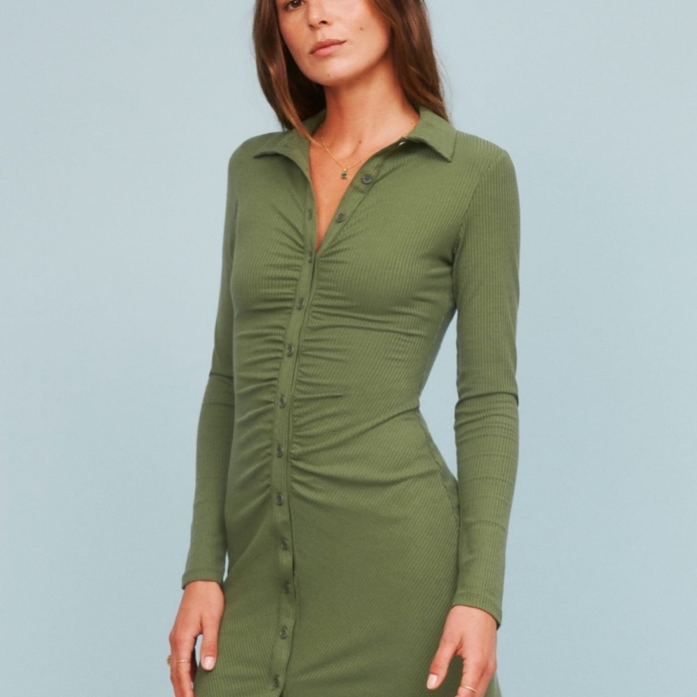 Olive Green Button-Up Dress